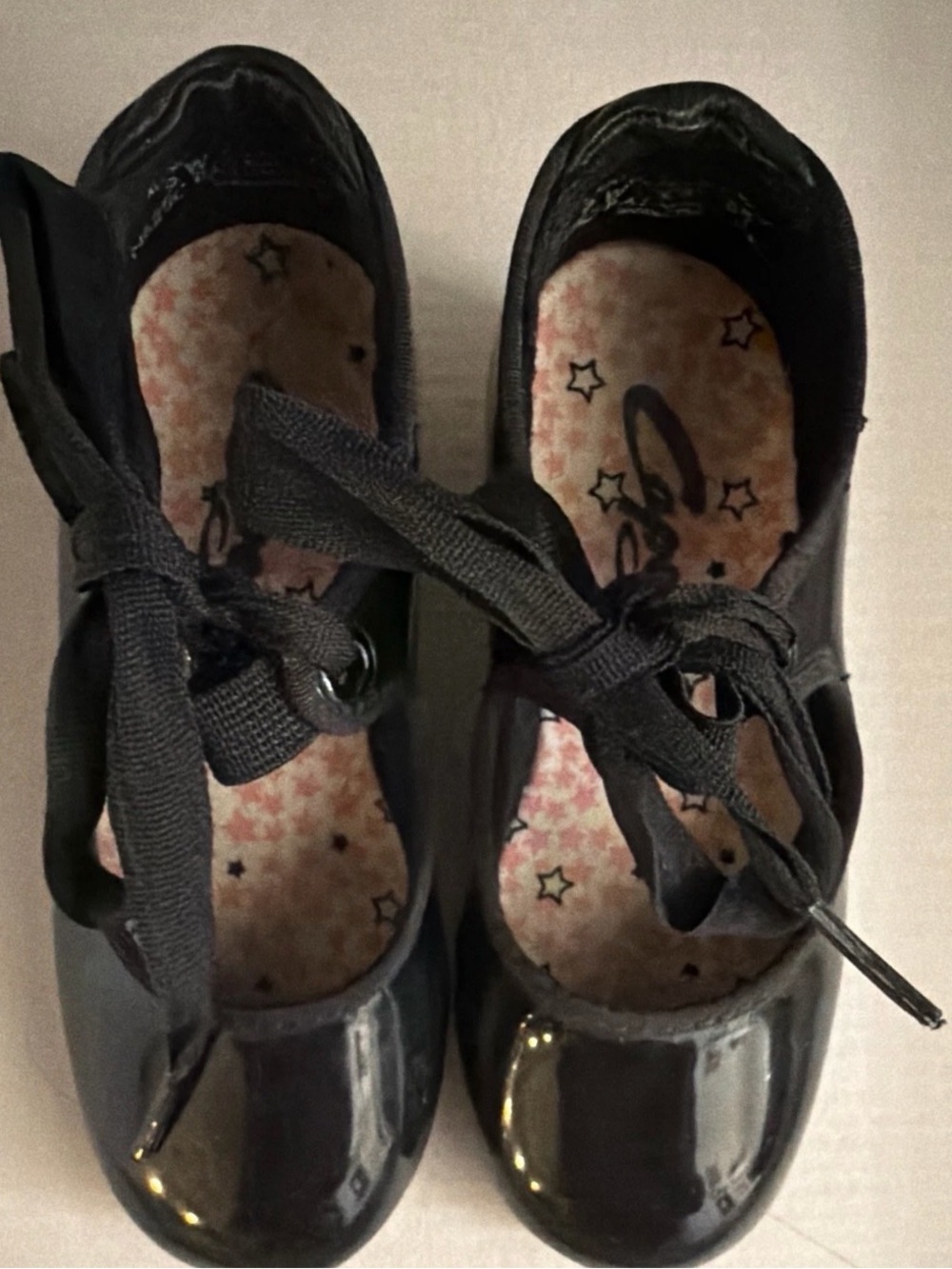 Capezio Black Patent Mary Jane Shoes with Lace Tie